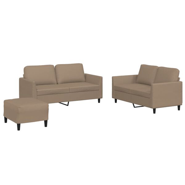 vidaXL 3 Piece Sofa Set with Cushions Cappuccino Faux Leather