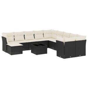 vidaXL 12 Piece Garden Sofa Set with Cushions Black Poly Rattan