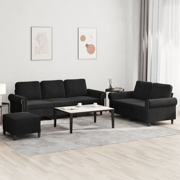 vidaXL 3 Piece Sofa Set with Cushions Black Velvet