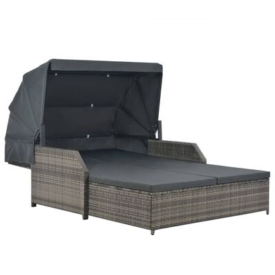 vidaXL 2-Person Sun Lounger with Canopy Poly Rattan Grey