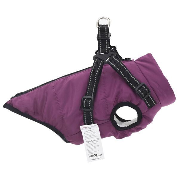 vidaXL Dog Coat with Harness Purple L Fleece and Polyester