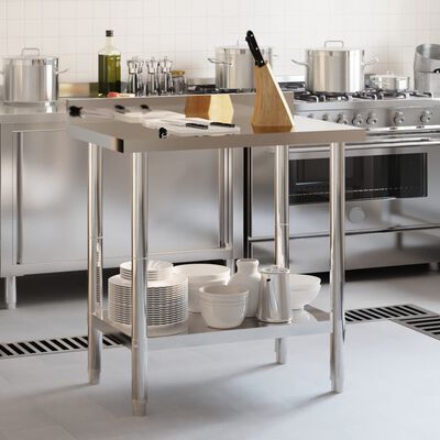 vidaXL Kitchen Work Table with Backsplash 82.5x55x93 cm Stainless Steel