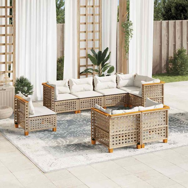 vidaXL 8 Piece Garden Sofa Set with Cushions Beige Poly Rattan