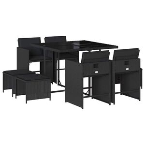 vidaXL 9 Piece Garden Dining Set with Cushions Black Poly Rattan