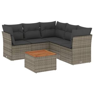 vidaXL 6 Piece Garden Sofa Set with Cushions Grey Poly Rattan