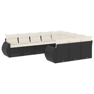 vidaXL 10 Piece Garden Sofa Set with Cushions Black Poly Rattan