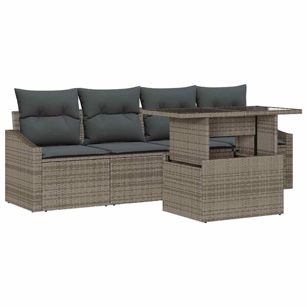 vidaXL Garden Sofa Set with Storage 5 pcs Grey Poly rattan