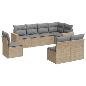 vidaXL 8 Piece Garden Sofa Set with Cushions Beige Poly Rattan