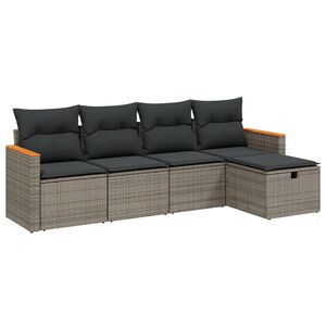 vidaXL 5 Piece Garden Sofa Set with Cushions Grey Poly Rattan