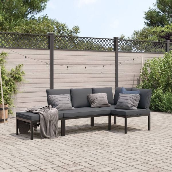 vidaXL 3 Piece Garden Sofa Set with Cushions Black Aluminium