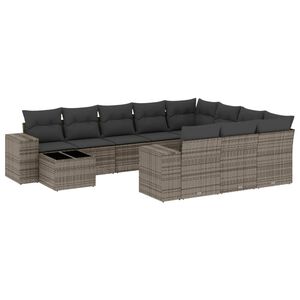 vidaXL 11 Piece Garden Sofa Set with Cushions Grey Poly Rattan