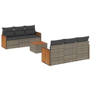 vidaXL 7 Piece Garden Sofa Set with Cushions Grey Poly Rattan