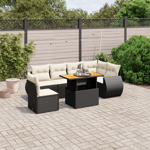 vidaXL 7 Piece Garden Sofa Set with Cushions Black Poly Rattan