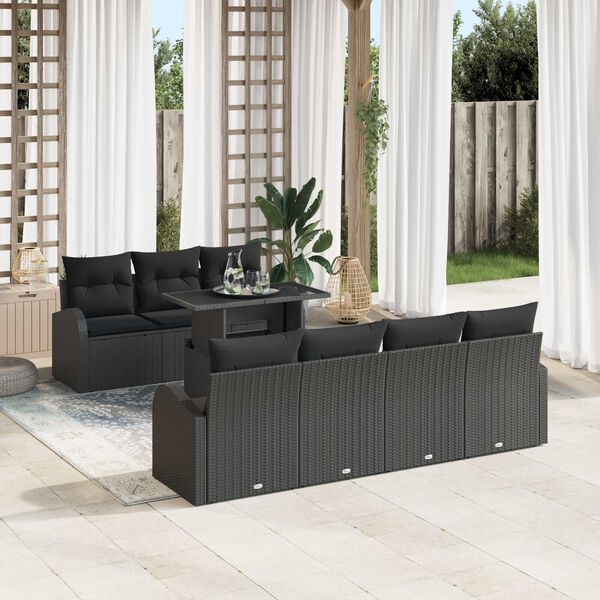 vidaXL Garden Sofa Set with Cushion 8 pcs Black Poly rattan