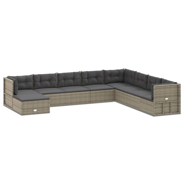 vidaXL 9 Piece Garden Lounge Set with Cushions Grey Poly Rattan
