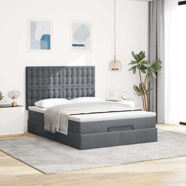 vidaXL Ottoman Bed with Mattresses & LEDs Dark Grey Double Velvet