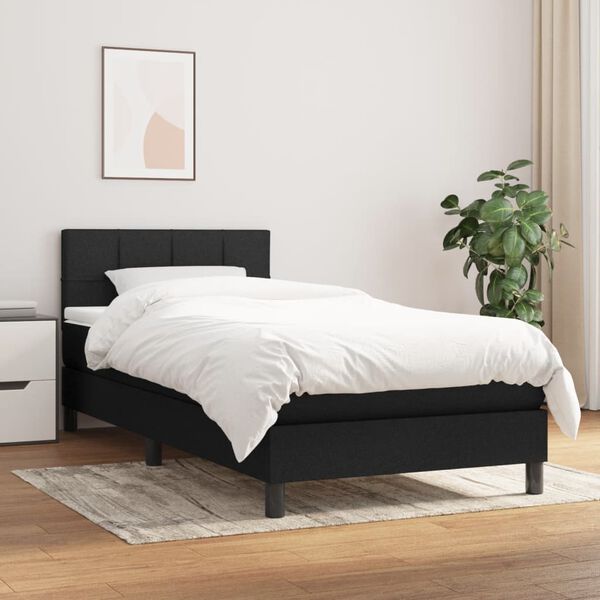 vidaXL Box Spring Bed with Mattress Black 106x203 cm King Single Size Fabric
