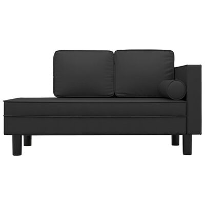 vidaXL Chaise Lounge with Cushions and Bolster Black Faux Leather