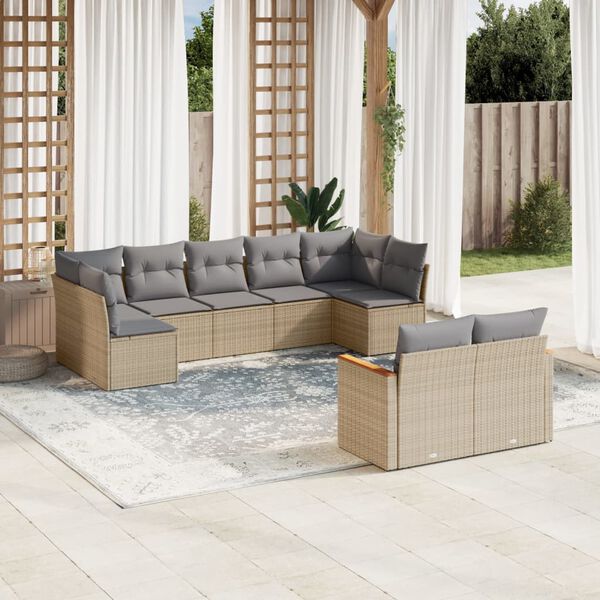 vidaXL 9 Piece Garden Sofa Set with Cushions Mix Beige Poly Rattan