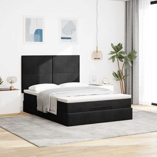 vidaXL Ottoman Bed with Mattresses & LEDs Black Double Velvet