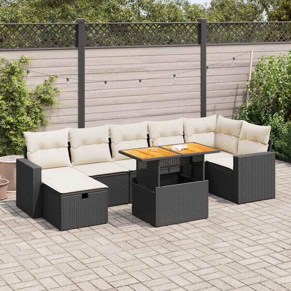 vidaXL 5 Piece Garden Sofa Set with Cushions Black Poly Rattan Acacia