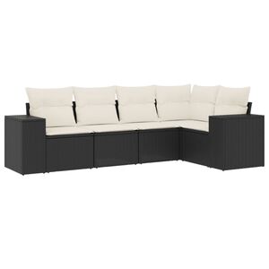vidaXL 5 Piece Garden Sofa Set with Cushions Black Poly Rattan
