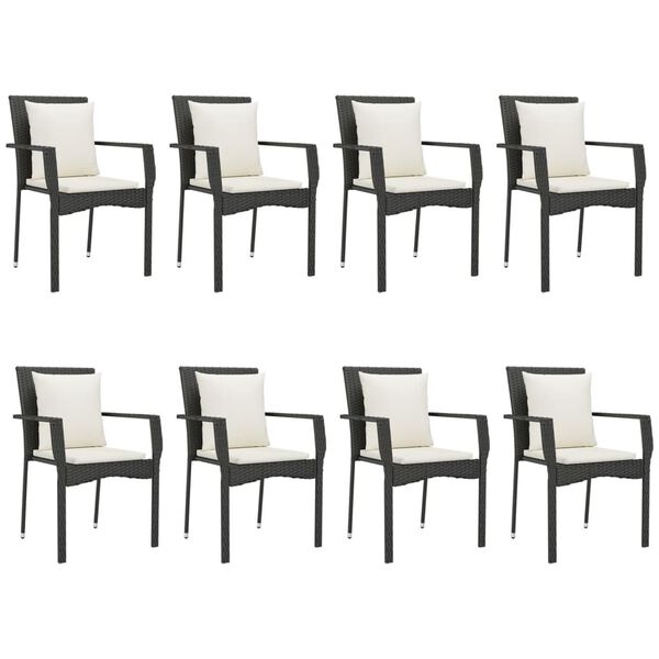 vidaXL 9 Piece Garden Dining Set with Cushions Black Poly Rattan