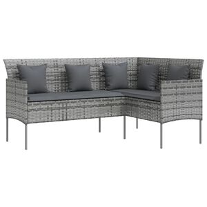 vidaXL L-shaped Couch Sofa with Cushions Poly Rattan Grey