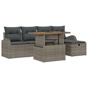 vidaXL Garden Sofa Set Height-Adjustable 6 pcs Grey Poly Rattan