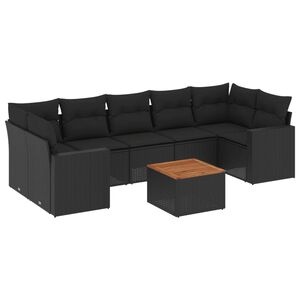 vidaXL 8 Piece Garden Sofa Set with Cushions Black Poly Rattan