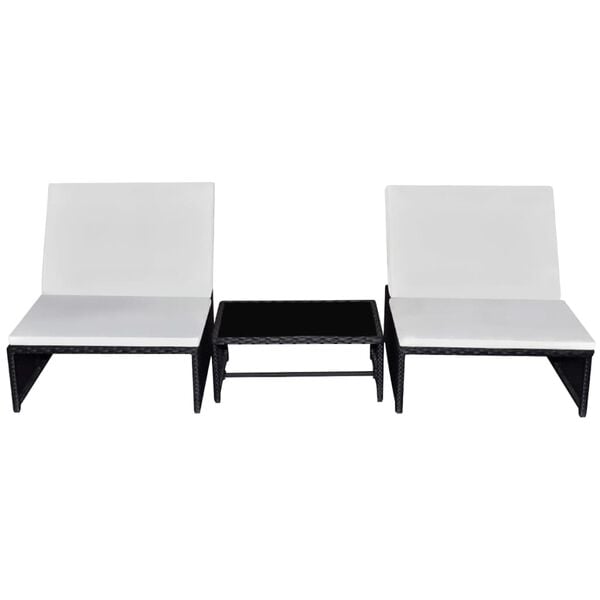 vidaXL Reclining Garden Chairs 2 pcs with Table Black Poly Rattan