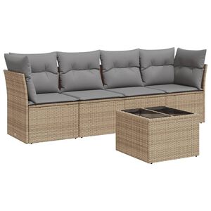 vidaXL 5 Piece Garden Sofa Set with Cushions Beige Poly Rattan