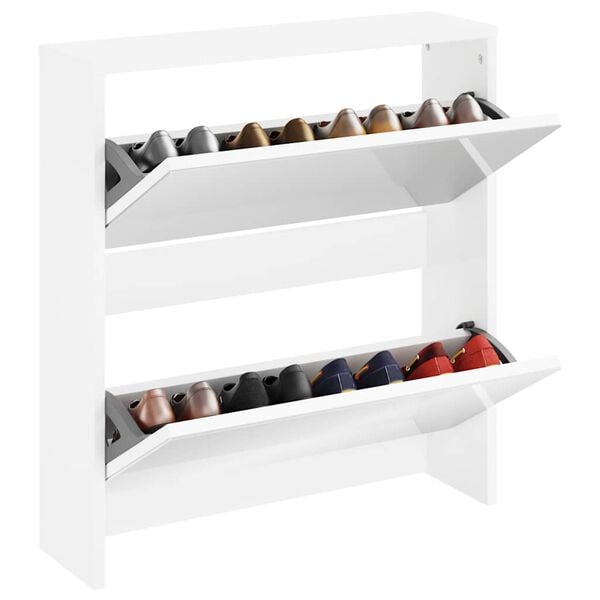 vidaXL Shoe Cabinet 2-Layer Mirror White 63x17x67 cm