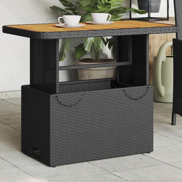 vidaXL Garden Table Black 90x55x71 cm Poly Rattan and Acacia Wood