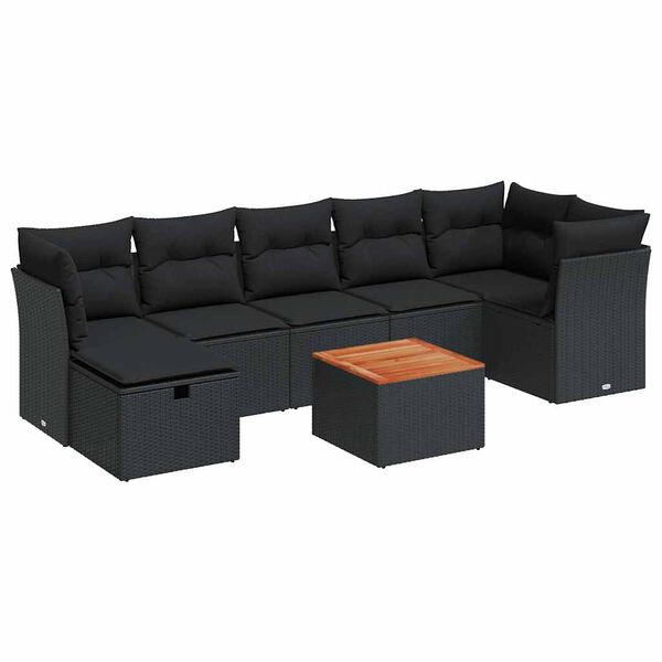 vidaXL 8 Piece Garden Sofa Set with Cushions Black Poly Rattan