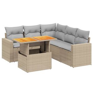 vidaXL 6 Piece Garden Sofa Set with Cushions Beige Poly Rattan
