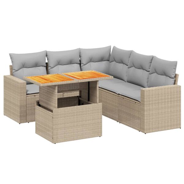 vidaXL 6 Piece Garden Sofa Set with Cushions Beige Poly Rattan