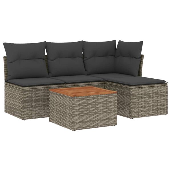 vidaXL 5 Piece Garden Sofa Set with Cushions Grey Poly Rattan
