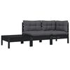 vidaXL 3 Piece Garden Lounge Set with Cushions Black Solid Pinewood