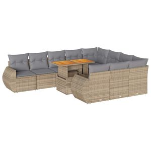 vidaXL 11 Piece Garden Sofa Set with Cushions Beige Poly Rattan