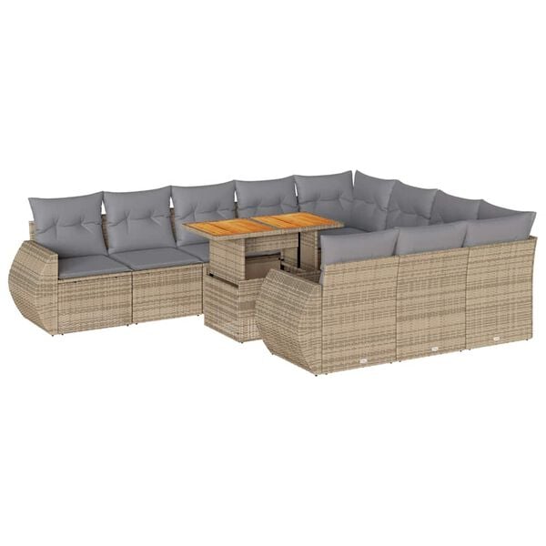 vidaXL 11 Piece Garden Sofa Set with Cushions Beige Poly Rattan