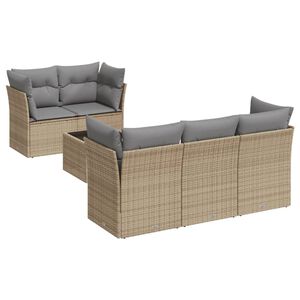 vidaXL 6 Piece Garden Sofa Set with Cushions Beige Poly Rattan
