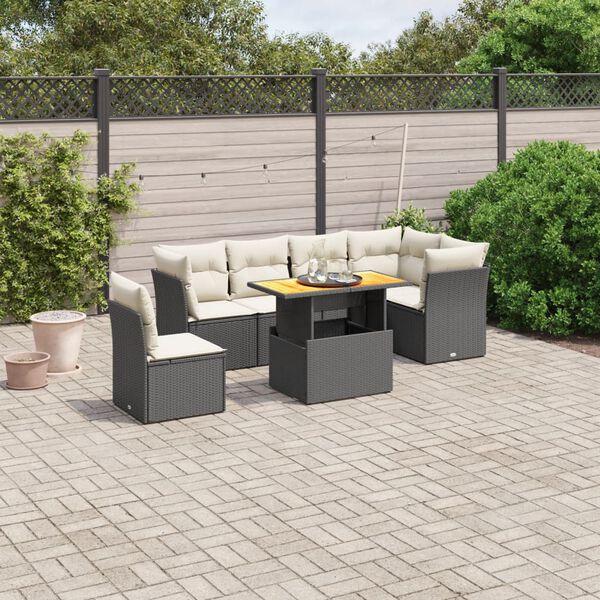 vidaXL 7 Piece Garden Sofa Set with Cushions Black Poly Rattan