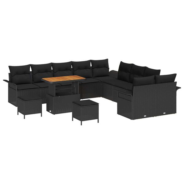 vidaXL Garden Sofa Set Height-Adjustable 13 pcs Black Poly Rattan