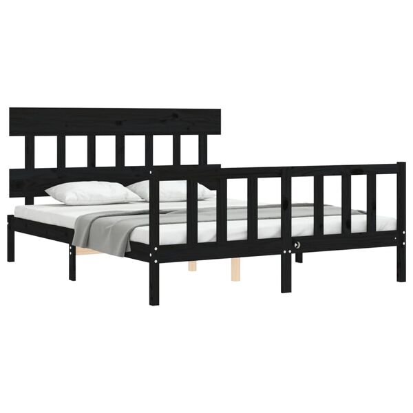 vidaXL Bed Frame without Mattress Black King Size Solid Wood Pine