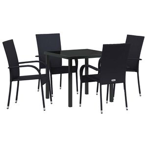 vidaXL Garden Dining Set 5 pcs Black Powder-Coated Steel