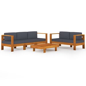 vidaXL 5 Piece Garden Lounge Set with Dark Grey Cushions Acacia Wood