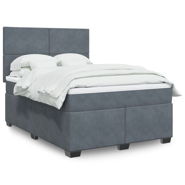 vidaXL Box Spring Bed with Mattress Dark Grey Double Velvet