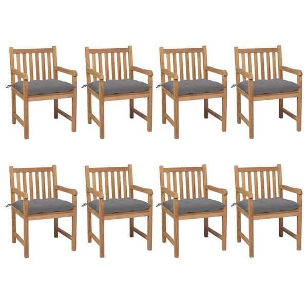 vidaXL Garden Chairs 8 pcs with Grey Cushions Solid Teak Wood