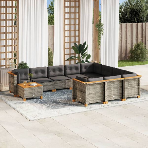 vidaXL 11 Piece Garden Sofa Set with Cushions Grey Poly Rattan